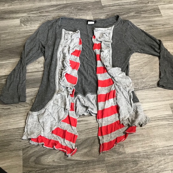 DayTrip Grey Red Stripes Cardigan; size small - Picture 1 of 6